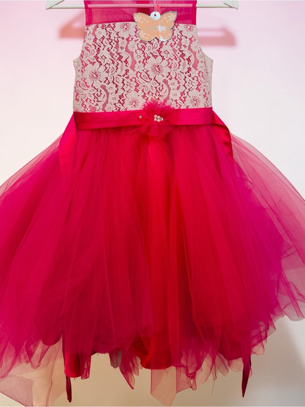 Girls Pink Lace & Tulle Party Dress